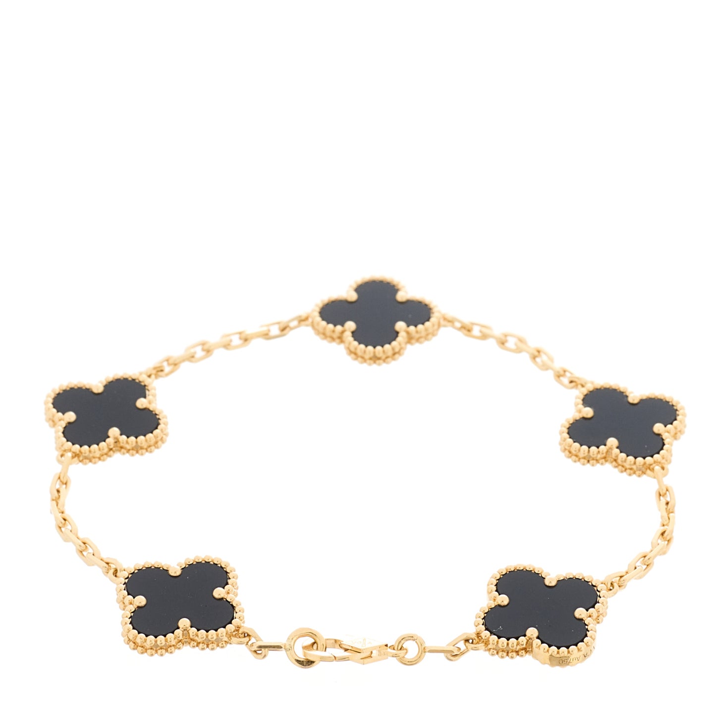 18K Yellow Gold Black Onyx 5 Motifs Vintage Alhambra Bracelet