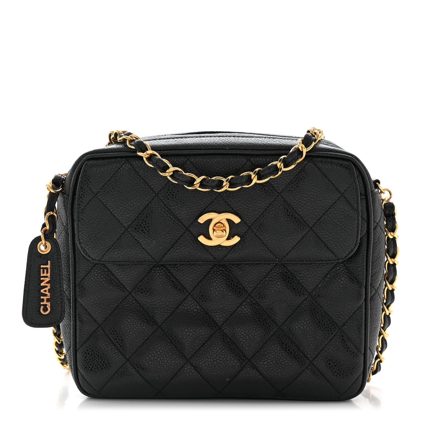Caviar Quilted Flap Camera Case Black