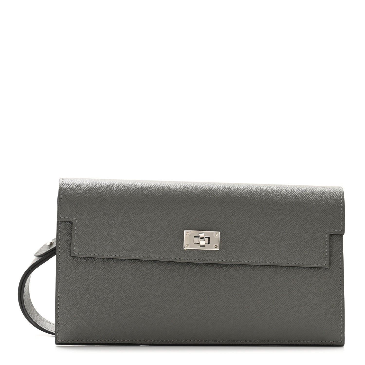Hermes Madame Calfskin Kelly Pocket Long Wallet Gris Meyer 1612414