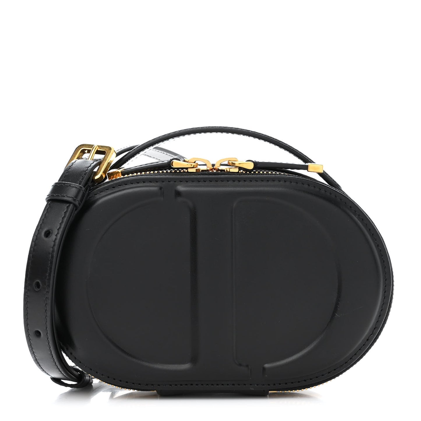 Calfskin CD Signature Oval Crossbody Camera Bag Black