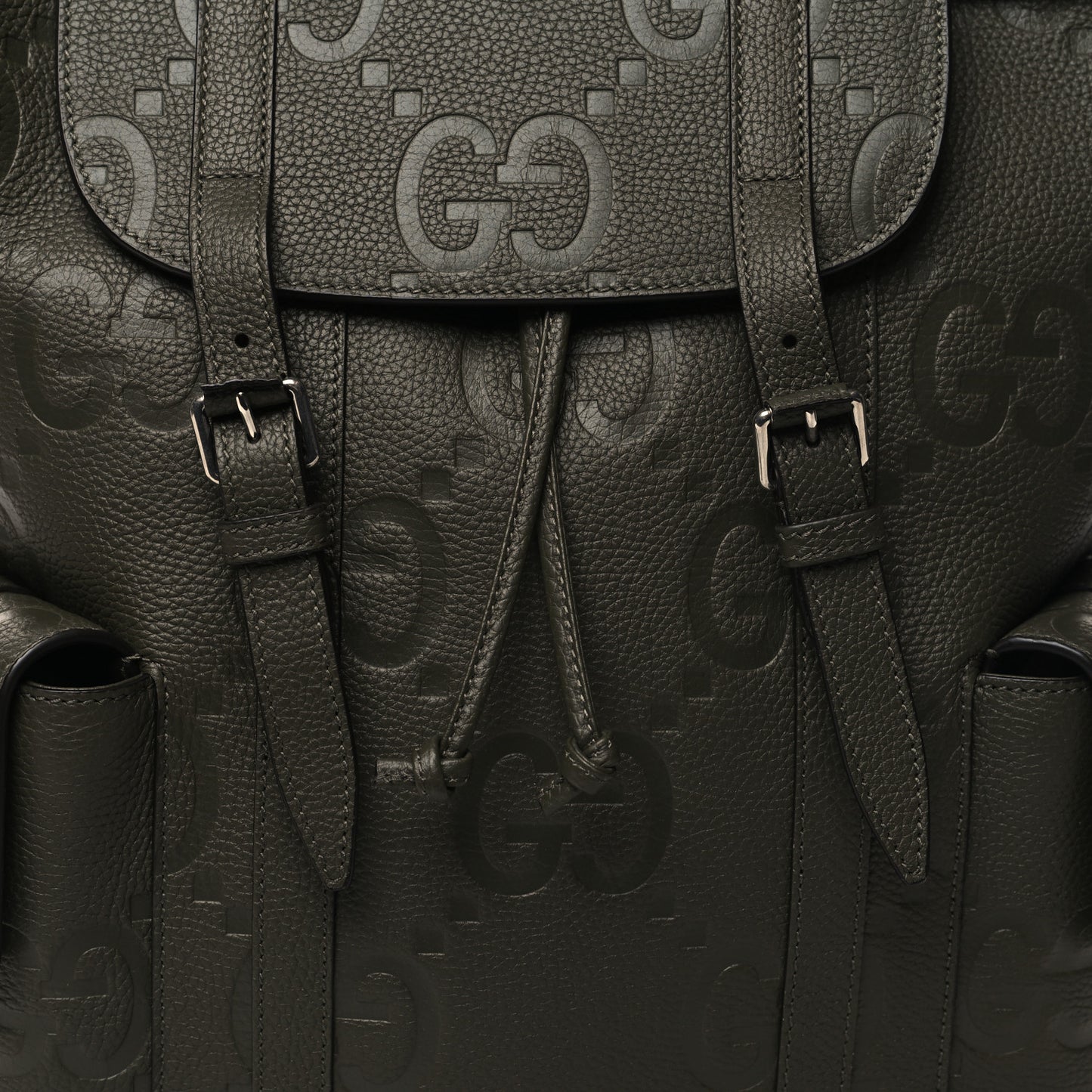 Piuma Calfskin Jumbo GG Embossed Double Buckle Backpack Dark Vintage Olive