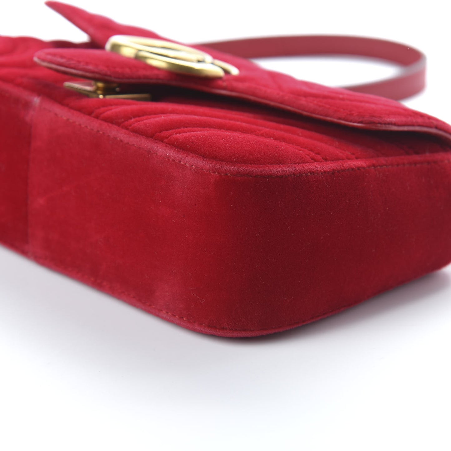 Velvet Matelasse Mini GG Marmont Shoulder Bag Hibiscus Red
