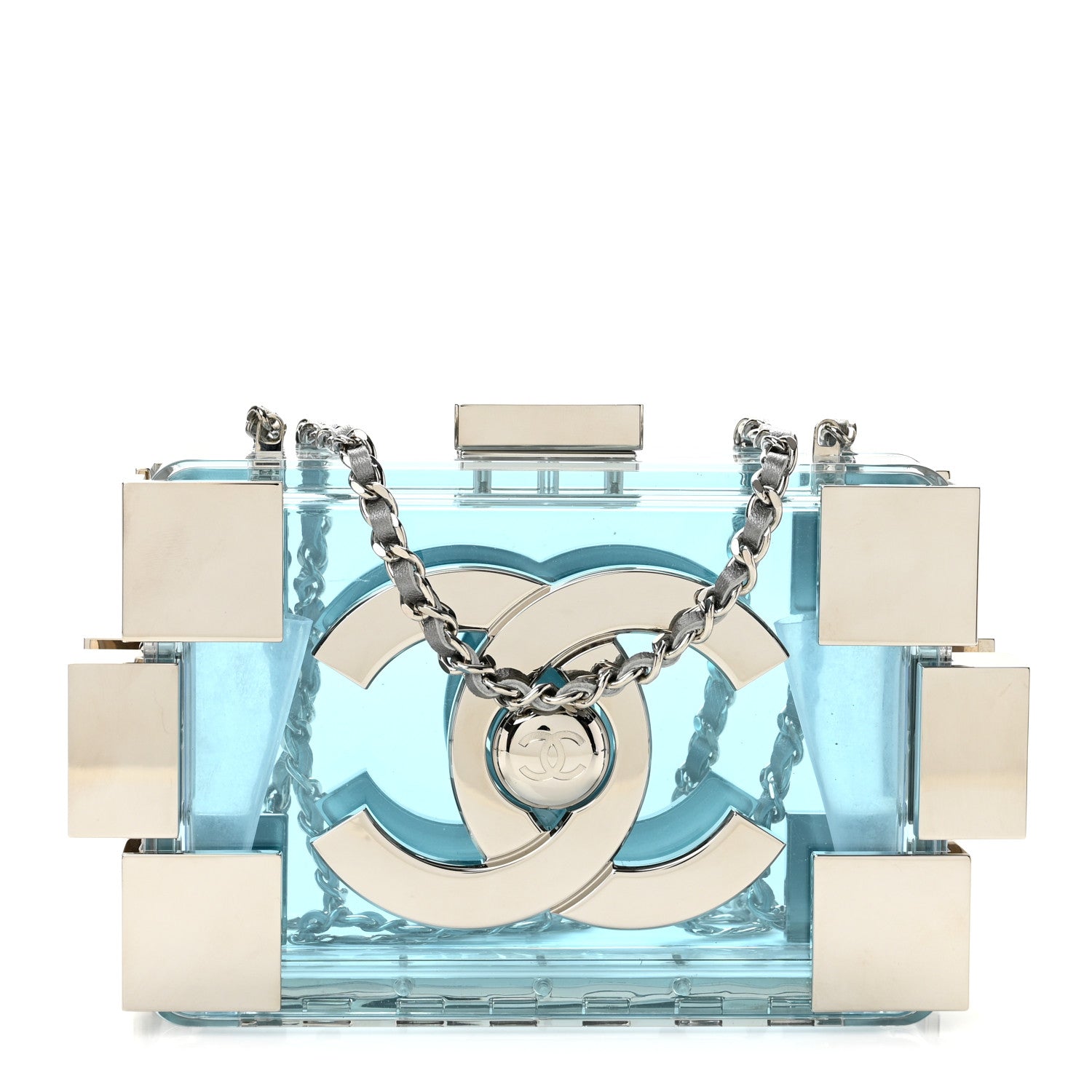 Chanel Plexiglass Boy Brick Lego Clutch Blue Silver 1967901