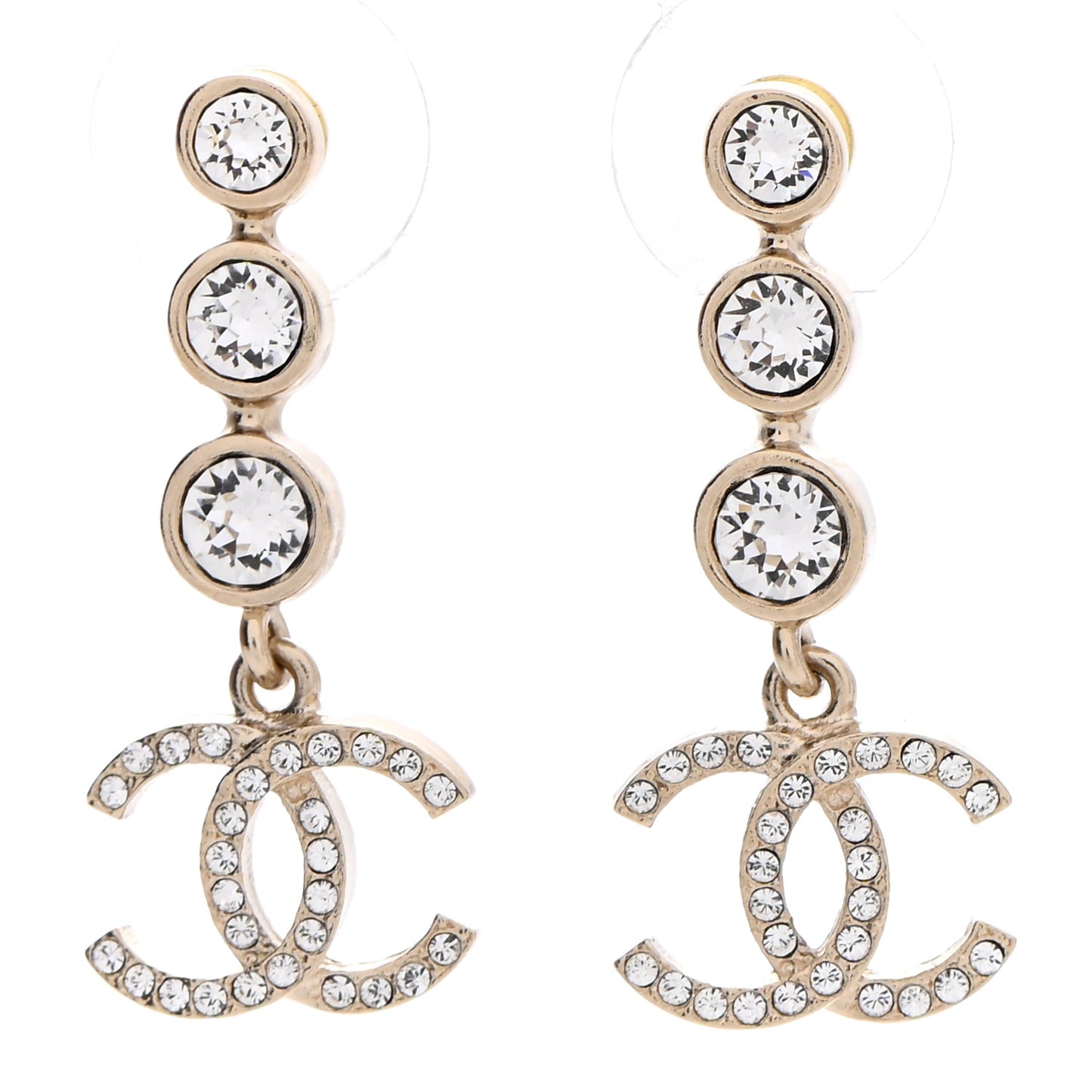 Crystal CC Drop Earrings Gold