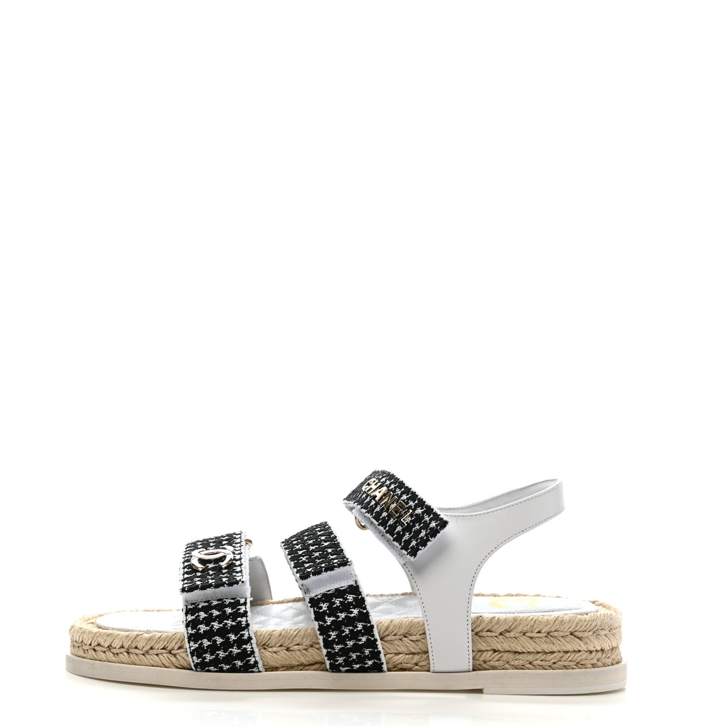 Stretch Fabric Lambskin CC Flat Sandals 39 White Black