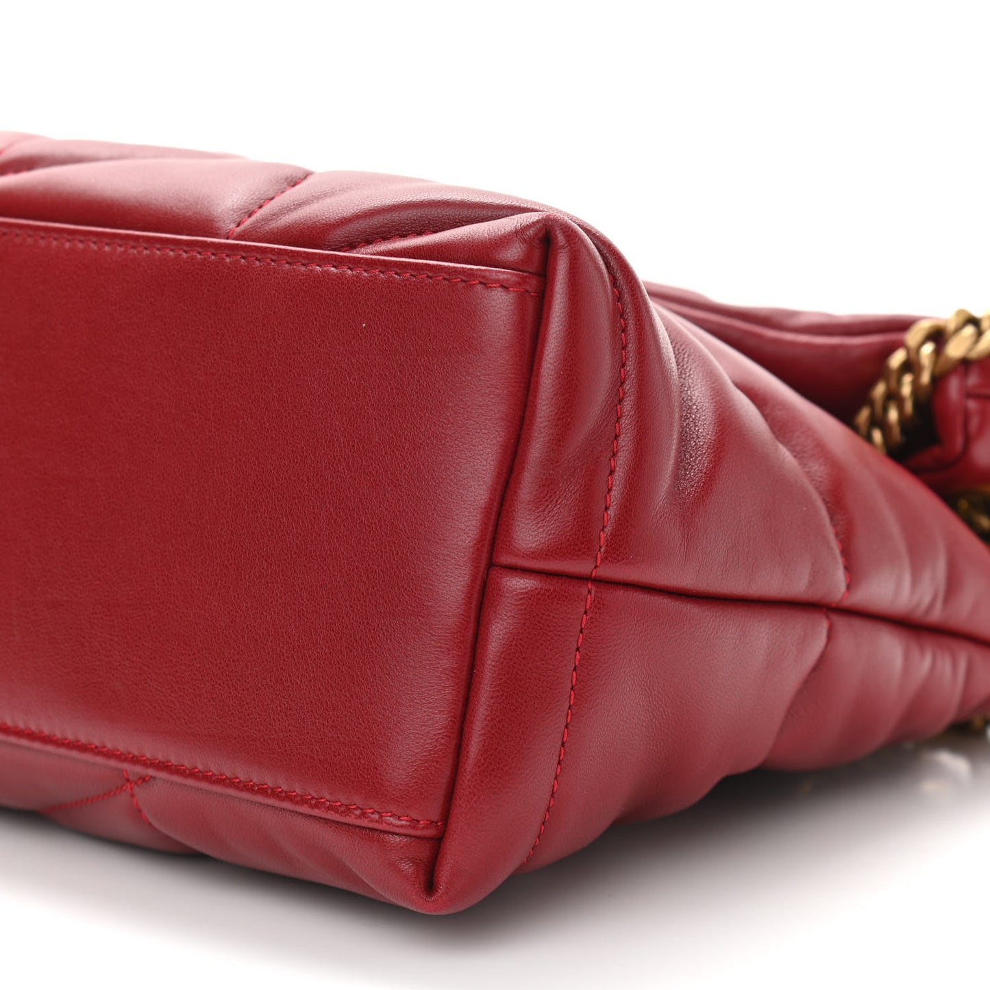 Lambskin Quilted Small Loulou Puffer Monogram Chain Satchel Opyum Red