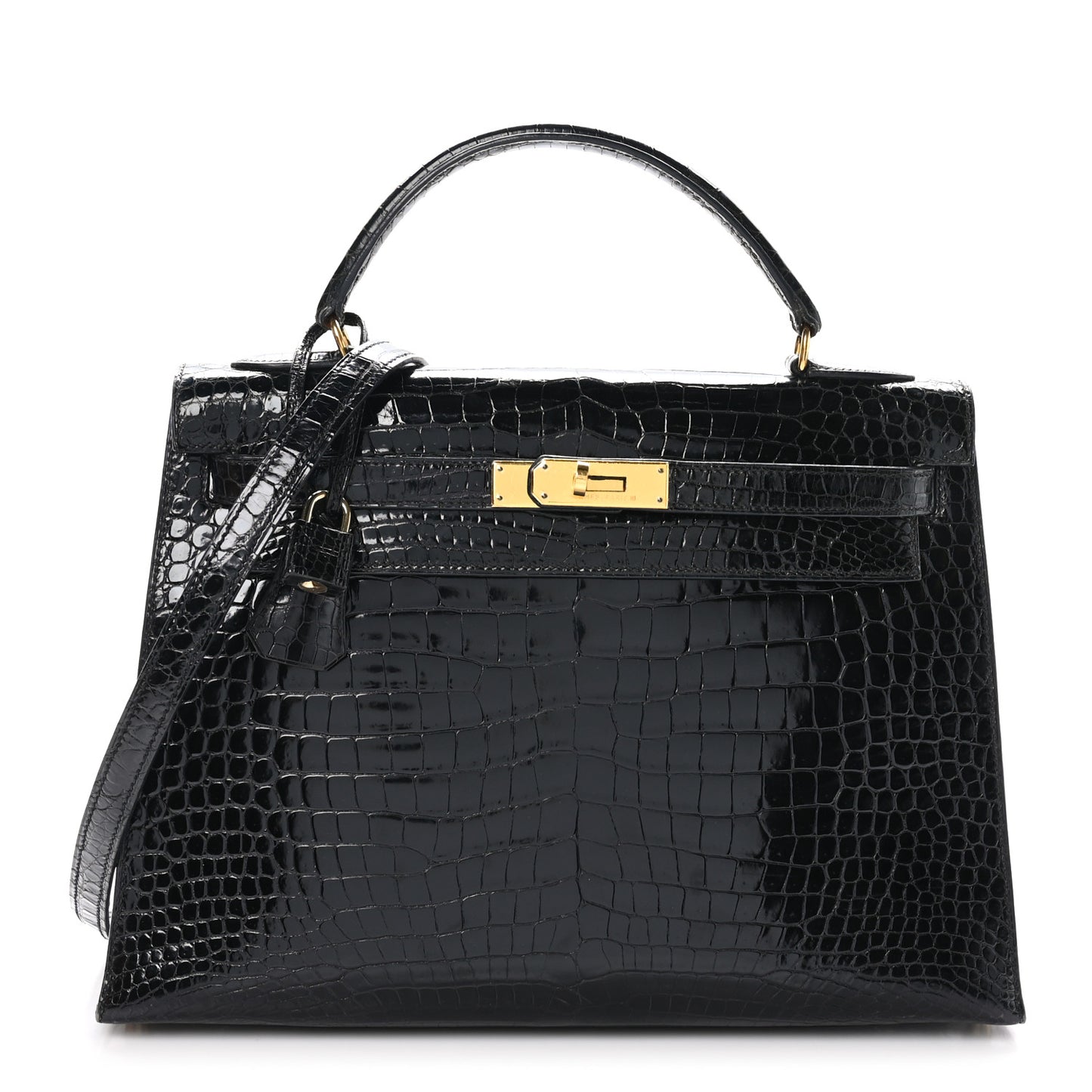 Shiny Porosus Crocodile Kelly Sellier 32 Black