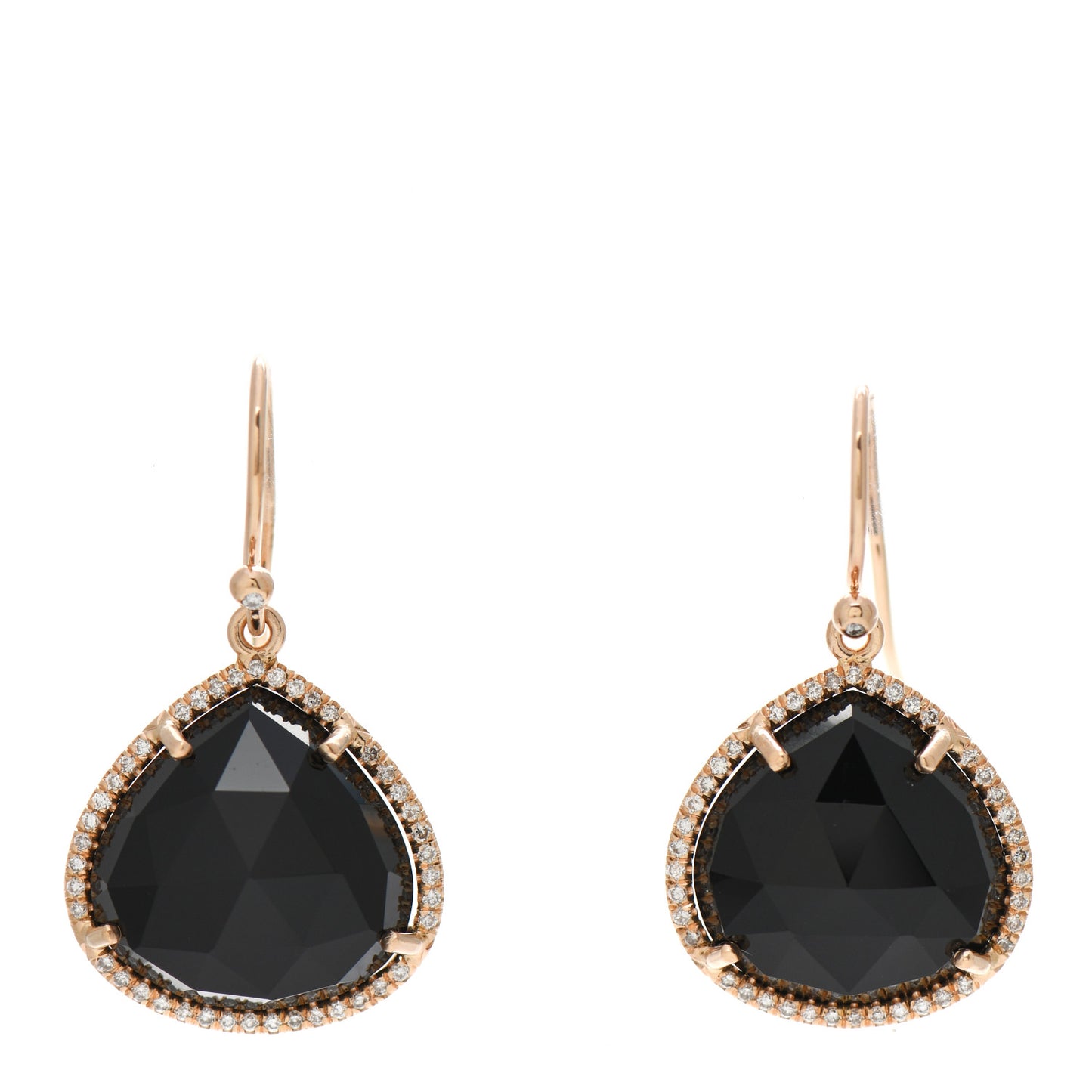18K Rose Gold Diamond Onyx Classic Pear Drop Earrings