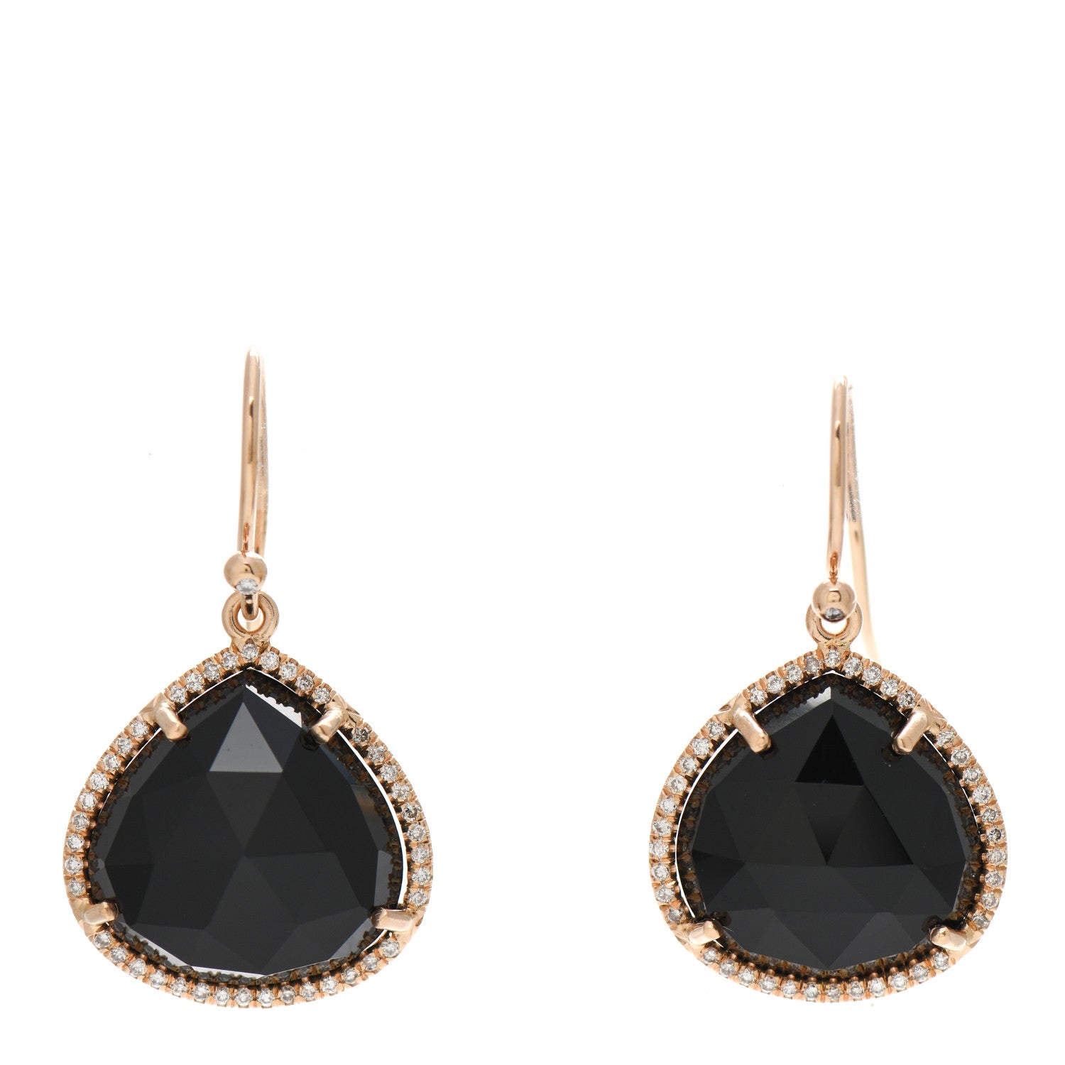 Irene Neuwirth 18K Rose Gold Diamond Onyx Classic Pear Drop Earrings 1 of 5