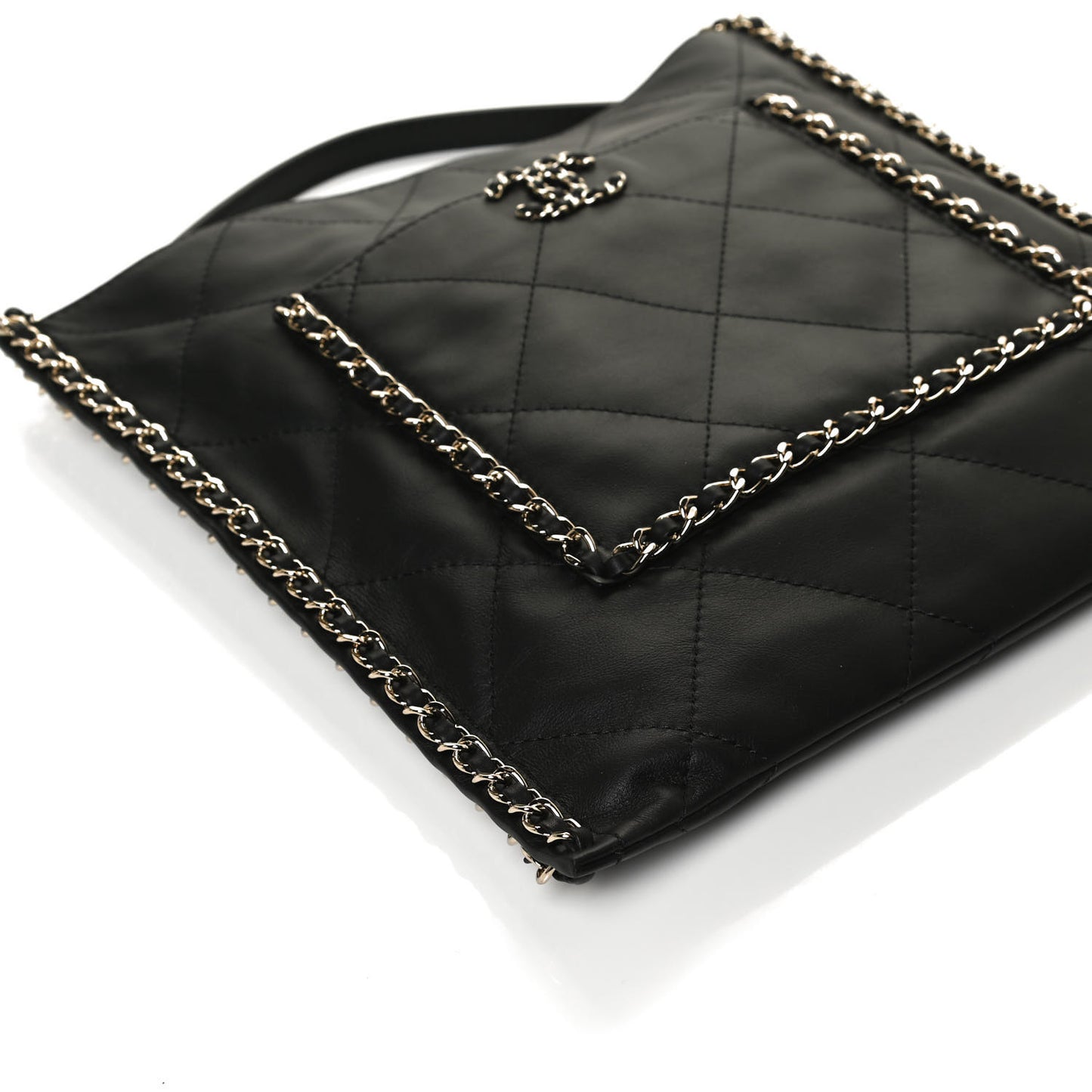 Calfskin Quilted Chain Flat Tote Black