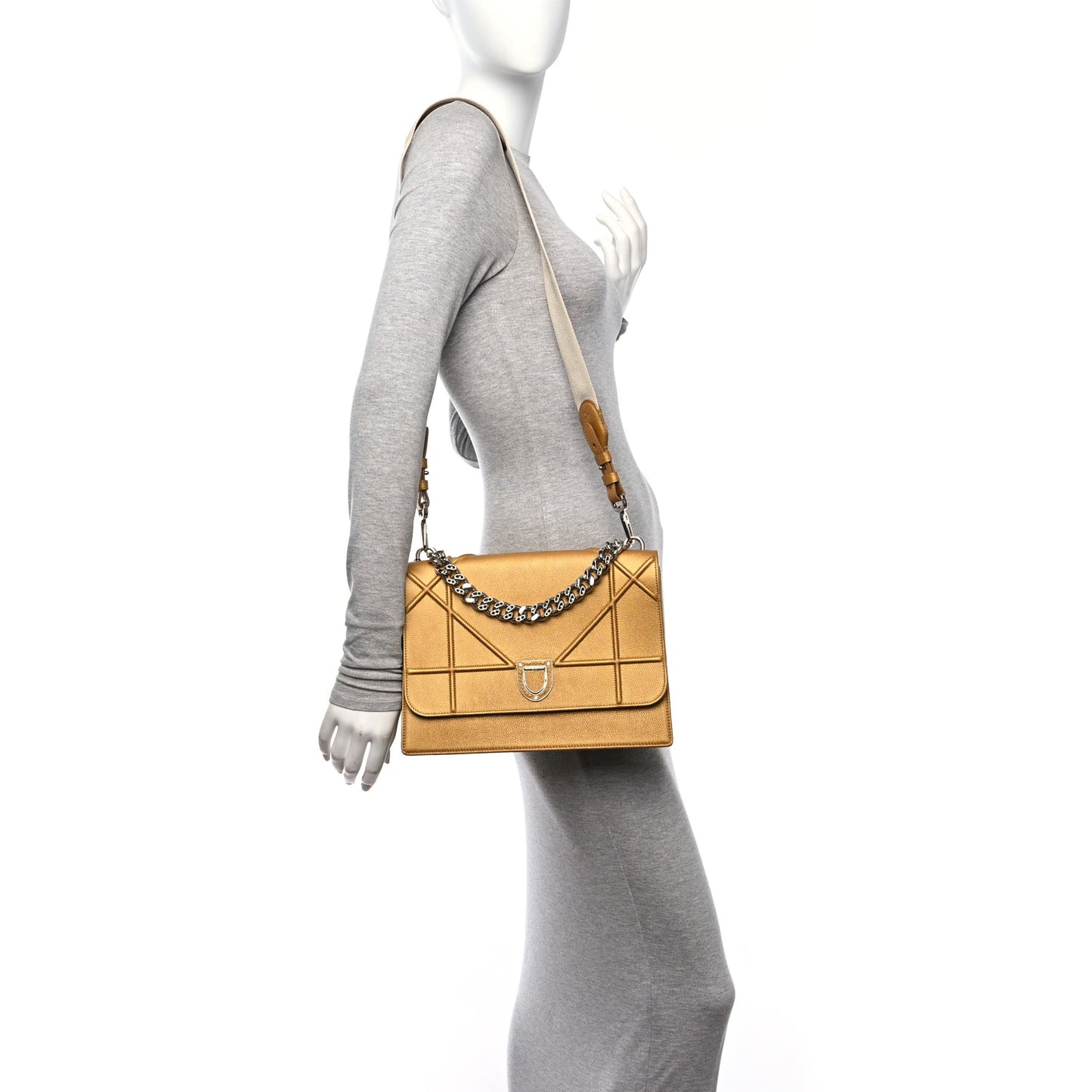Metallic Grained Calfskin Diorama Satchel Gold
