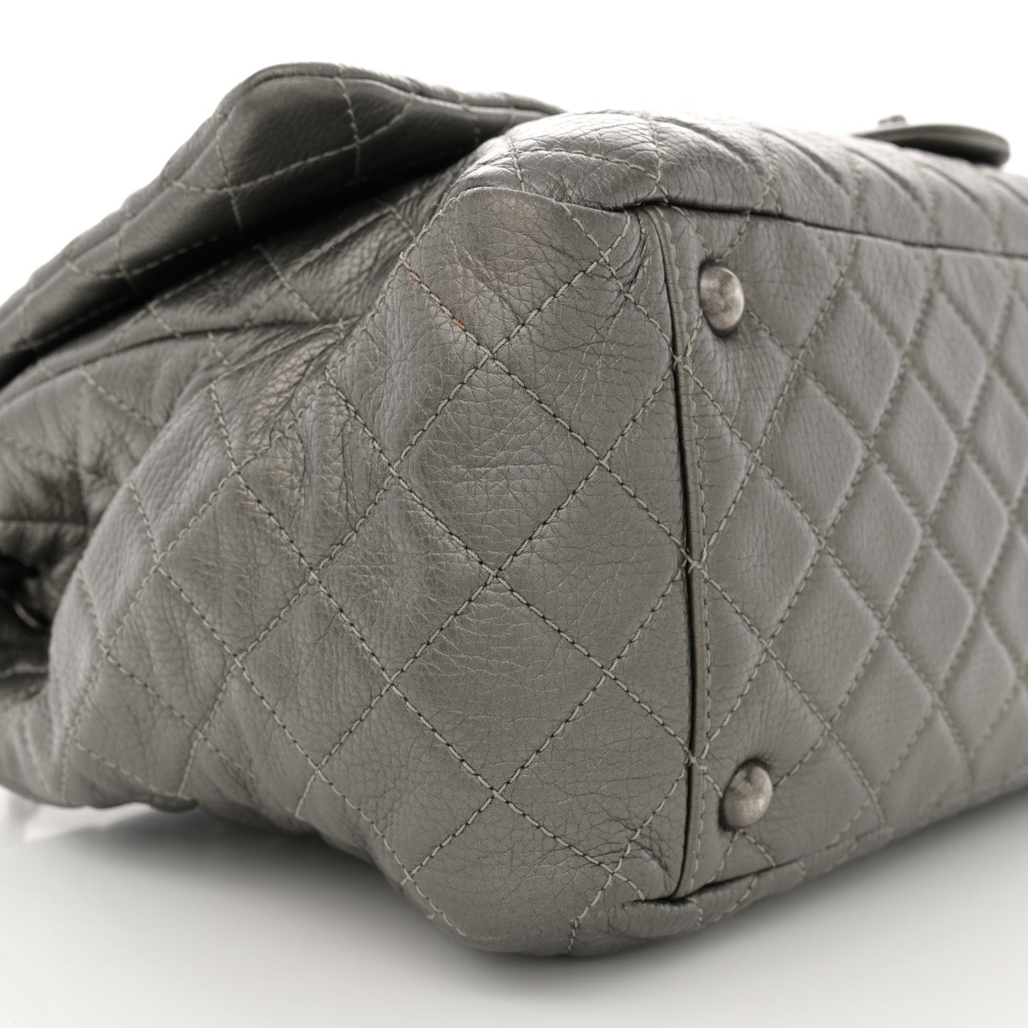 Metallic Metallized Calfskin Quilted XXL Travel Flap Bag Dark Silver