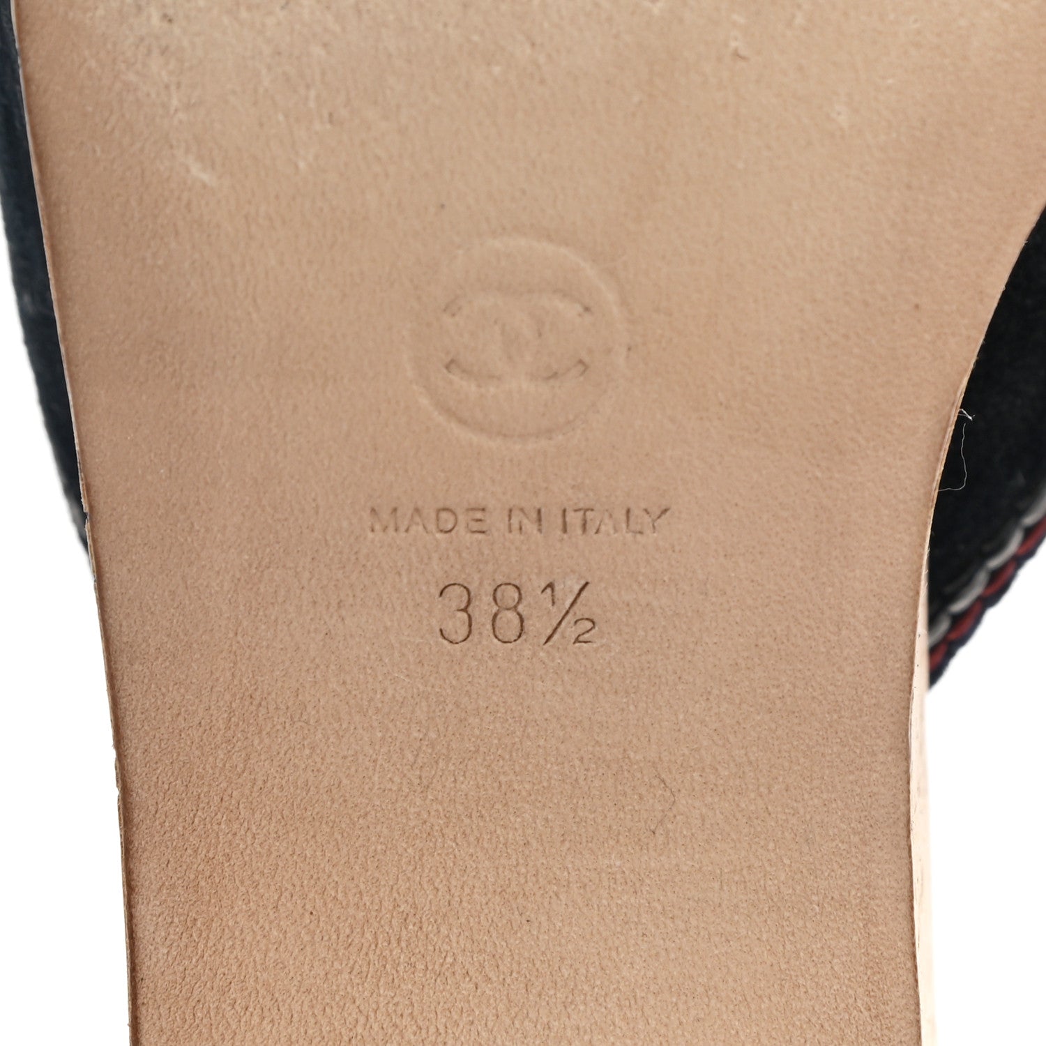Chanel Suede Calfskin Cork CC Wedge Sandal 38.5 Navy Blue 7 of 10
