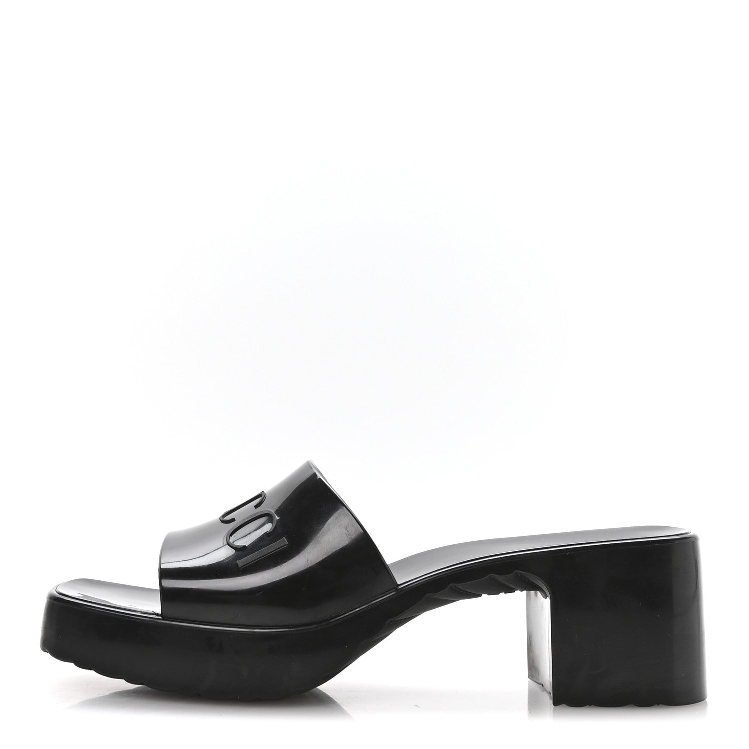 Gucci Rubber Gucci Logo Womens Platform 20/60mm Slide Sandals 37