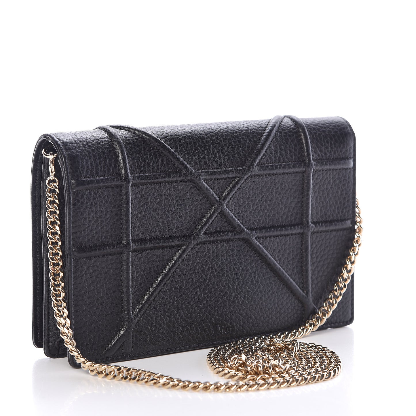 Grained Calfskin Diorama Wallet on Chain Pouch Black