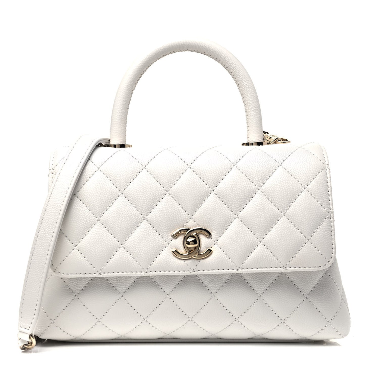 Caviar Quilted Mini Coco Handle Flap White