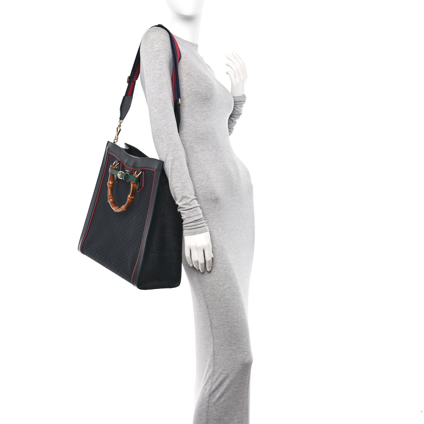 Mini Vintage GG Supreme Monogram Textured Dollar Calfskin Web Large Diana Tote Bag Black