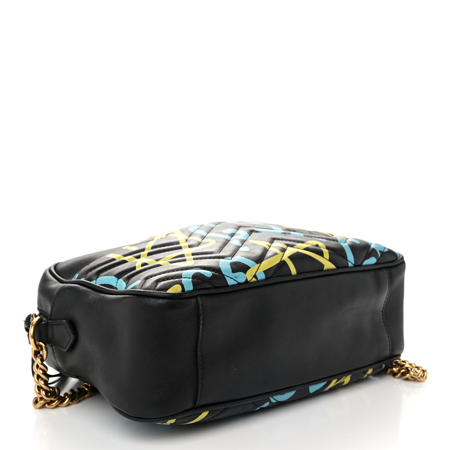 Gucci Calfskin Matelasse GucciGhost Medium GG Marmont Chain Shoulder Bag Black New Acquamarine 9 of 11