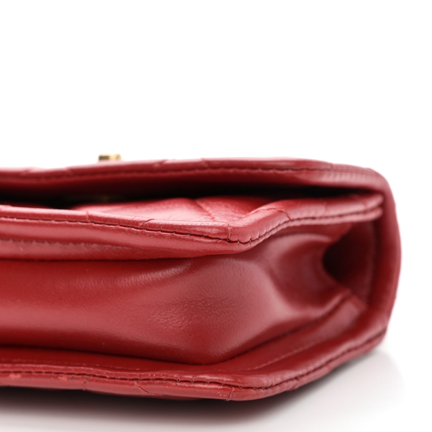 Shiny Lambskin Quilted Extra Mini Flap Red