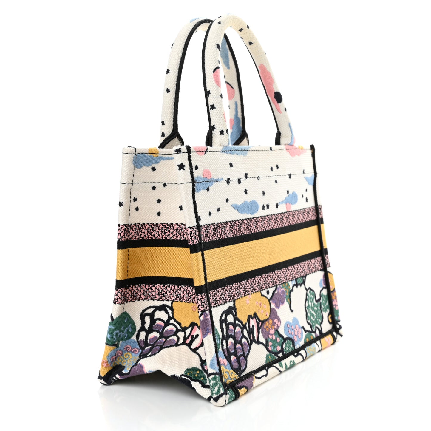 Canvas Embroidered Ciel De Reve Small Book Tote Latte Multicolor