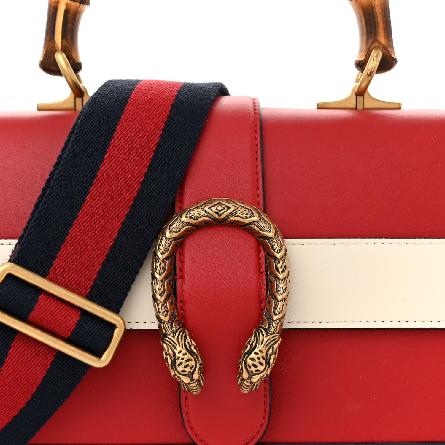 Gucci Calfskin Bamboo Web Medium Dionysus Top Handle Bag Red White Blue 8 of 15