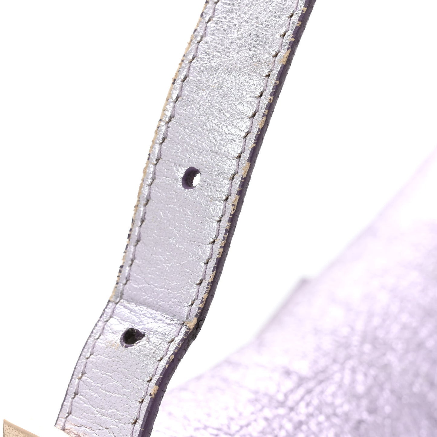 Metallic Laminated Lambskin Shearling Baguette Lilac Natural