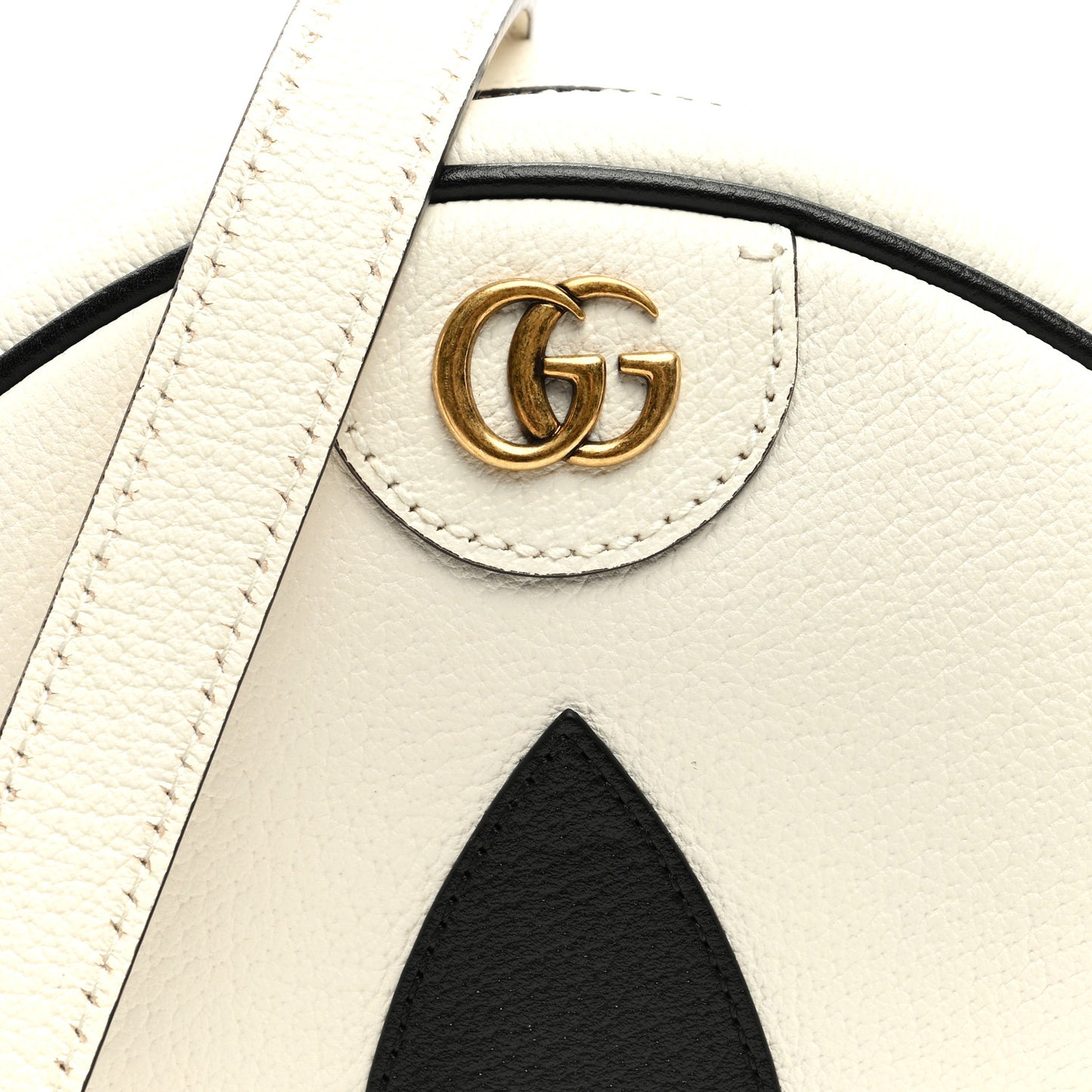 X ADIDAS Textured Dollar Calfskin Web Trefoil Logo Small Ophidia Round Shoulder Bag Off White Black