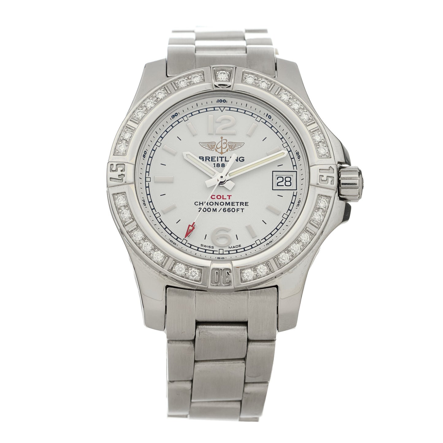Stainless Steel Diamond Bezel 33mm Colt Lady Quartz Watch White A7738853