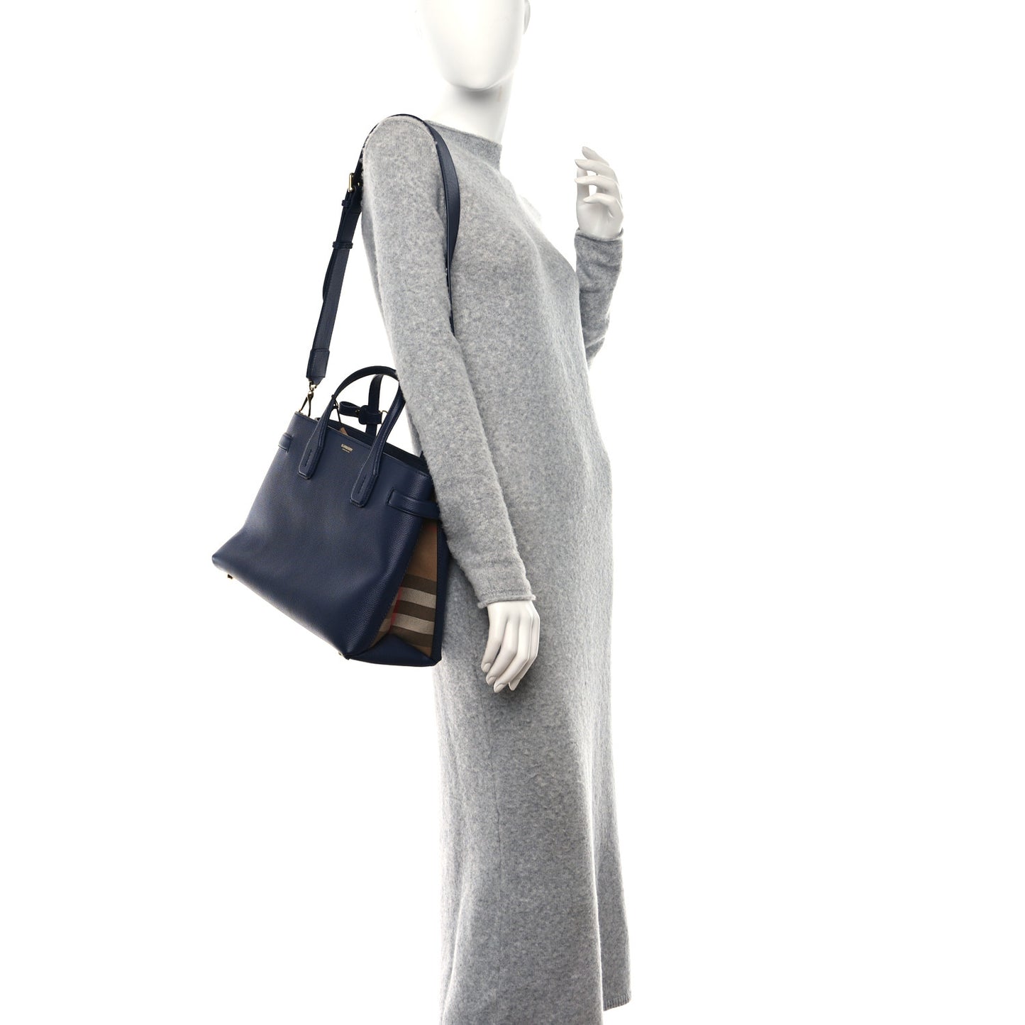Derby Calfskin House Check Medium Banner Tote Ink Blue