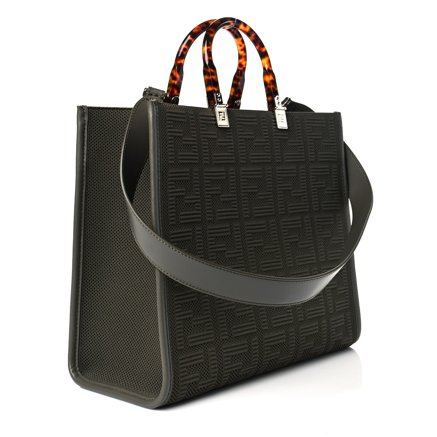 Fendi Technical Fabric Plexiglass FF Medium Fendi Sunshine Shopper Tote Wood 4 of 11