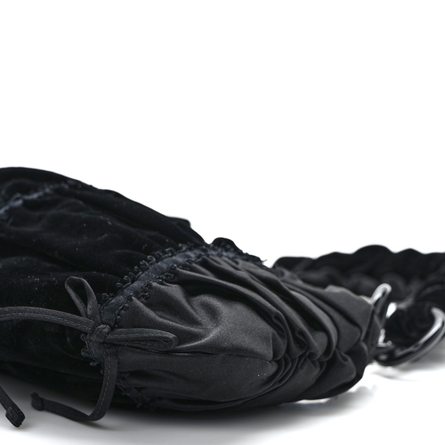 Satin Velvet Drawstring Shoulder Bag Black