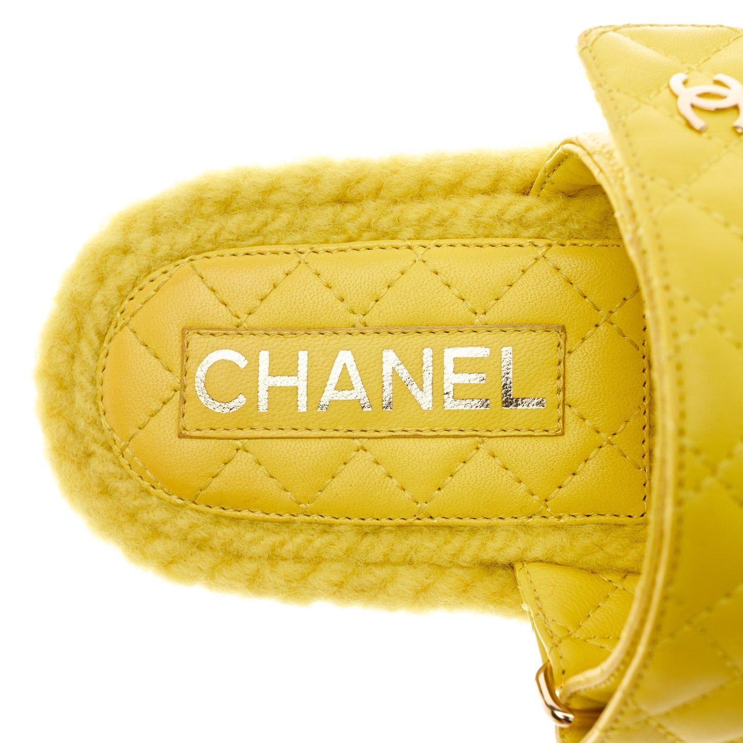 Cord Lambskin Quilted Logo Mules 37 Yellow