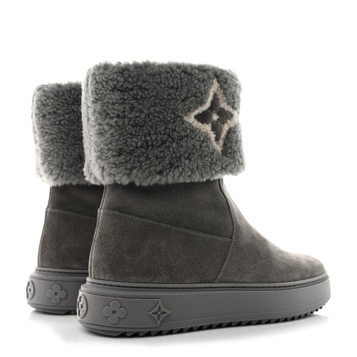 Suede Calfskin Shearling Snowdrop Flat Ankle Boot 37 Grey
