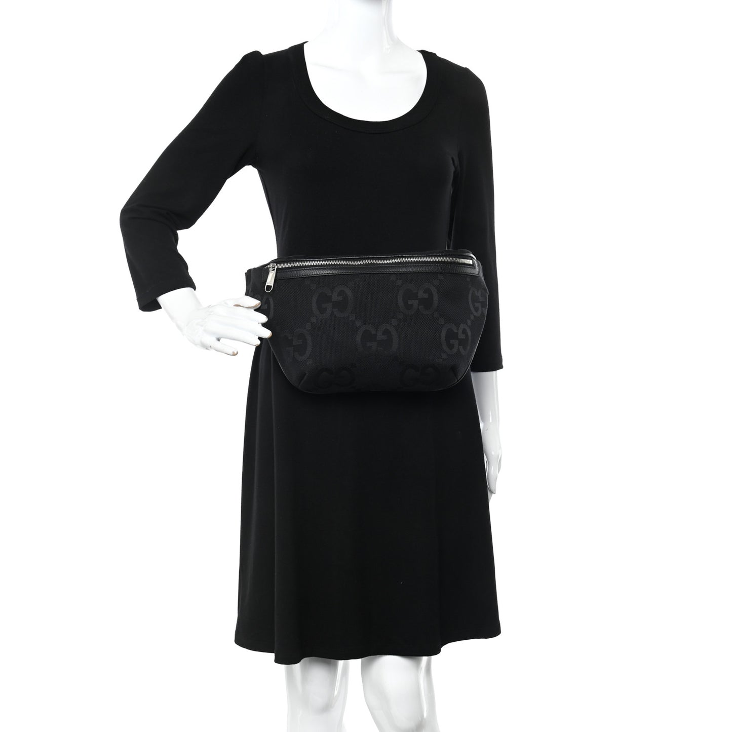 Monogram Jumbo GG Textured Dollar Calfskin Web Belt Bag Black