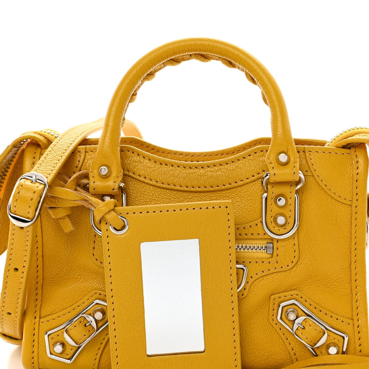 Chevre Silver Metallic Edge Hardware Nano City Jaune Epi