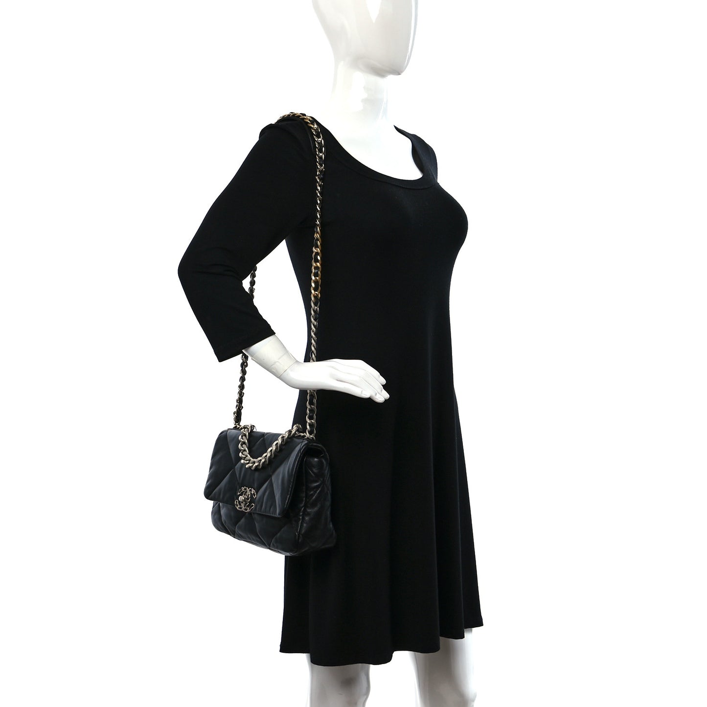 Shiny Goatskin Quilted Medium Chanel 19 Flap Black