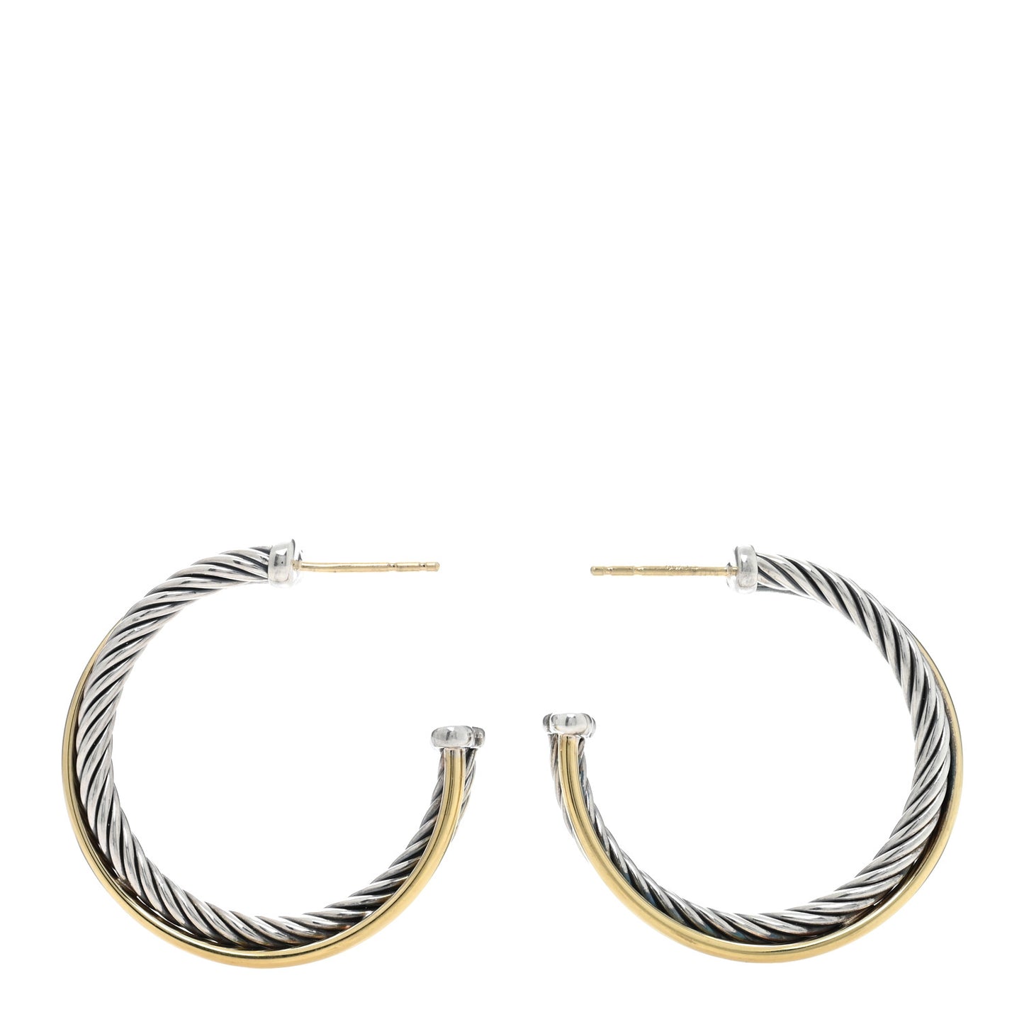Sterling Silver 18K Yellow Gold 26mm Crossover Cable Hoop Earrings