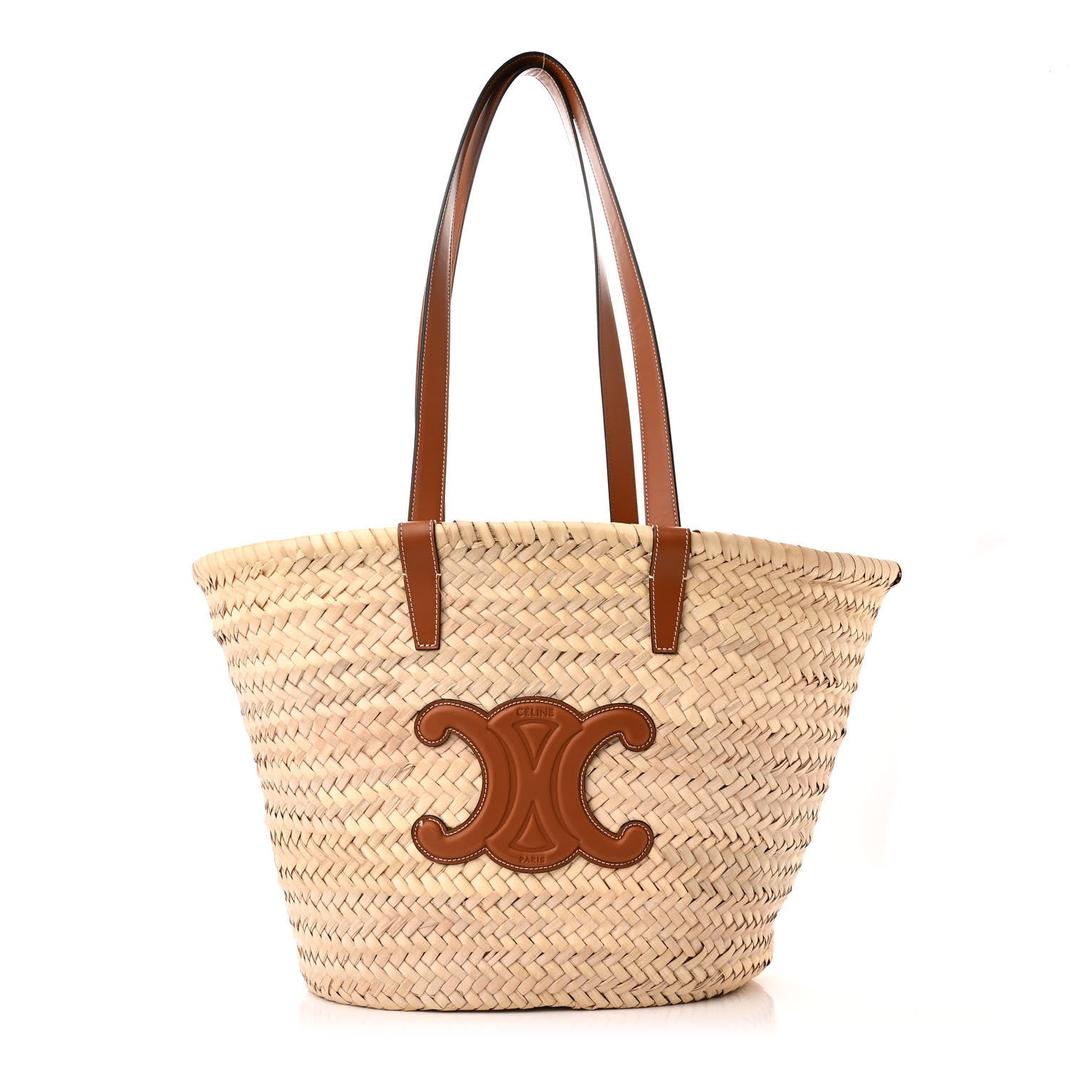 Celine Raffia Calfskin Triomphe Medium Panier Tan 1 of 9