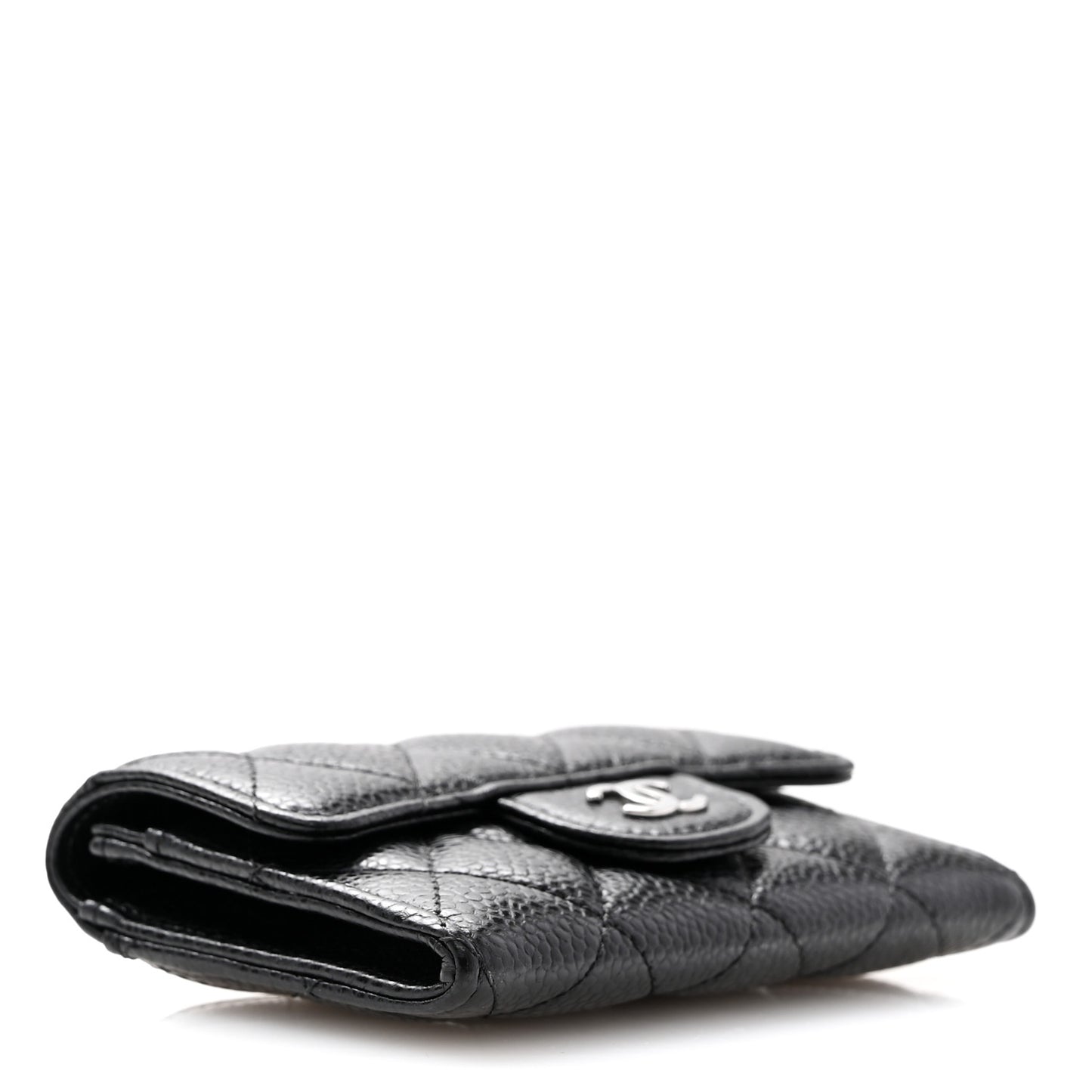 Caviar Quilted Flap Card Holder Wallet Black