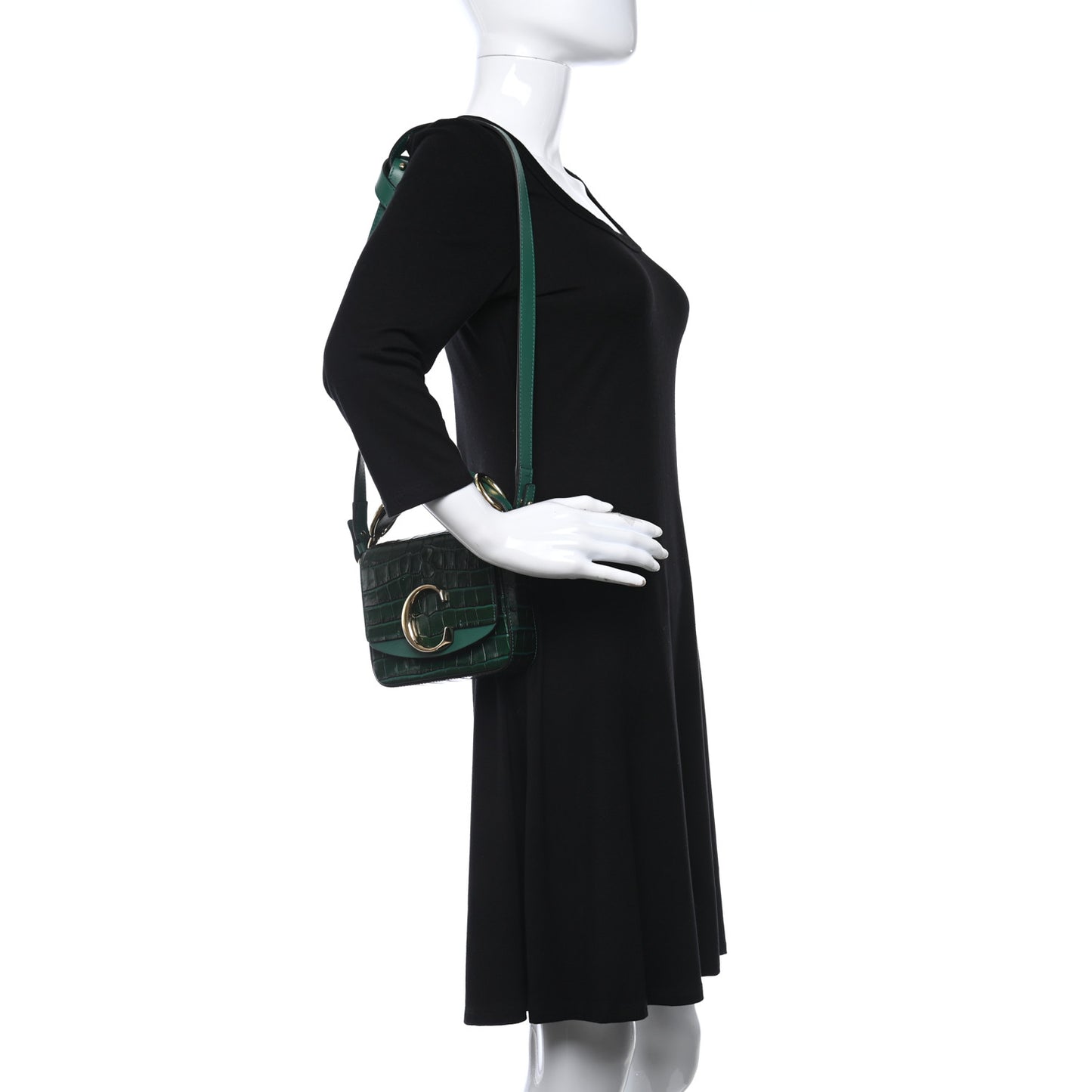 Calfskin Crocodile Embossed Mini C Double Carry Woodsy Green