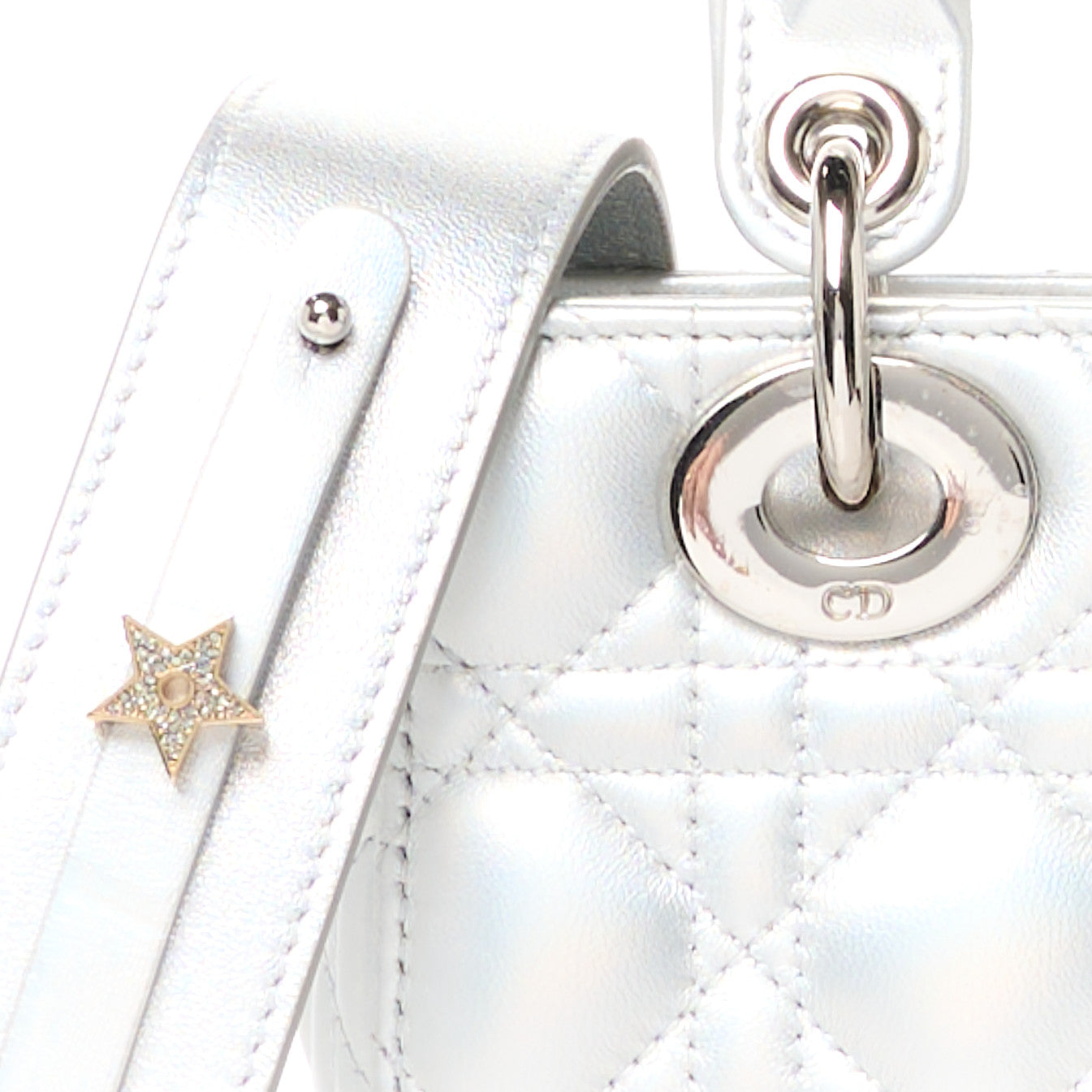 Iridescent Metallic Lambskin Cannage Small My ABCDior Lady Dior Silver