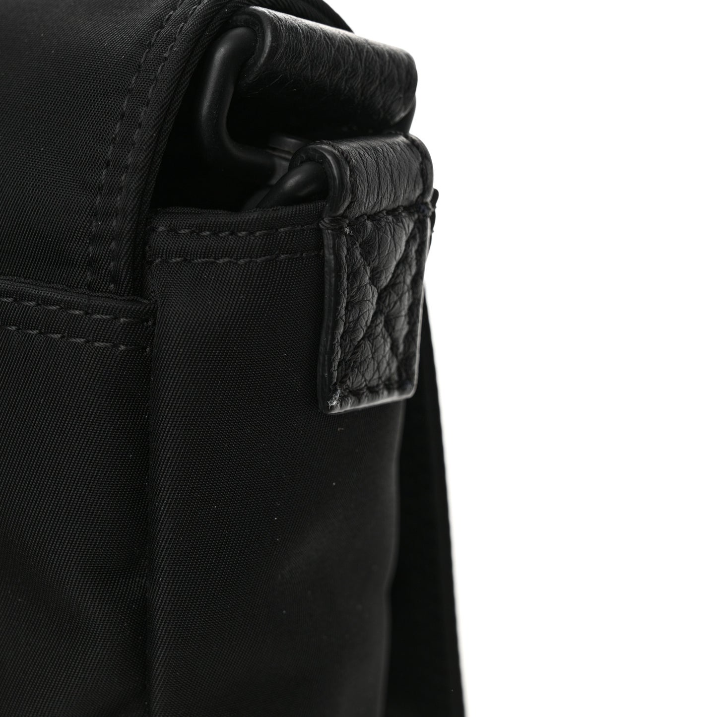 Econyl Nylon Cuoio Romano Monochrome Medium Baguette Messenger Bag Black