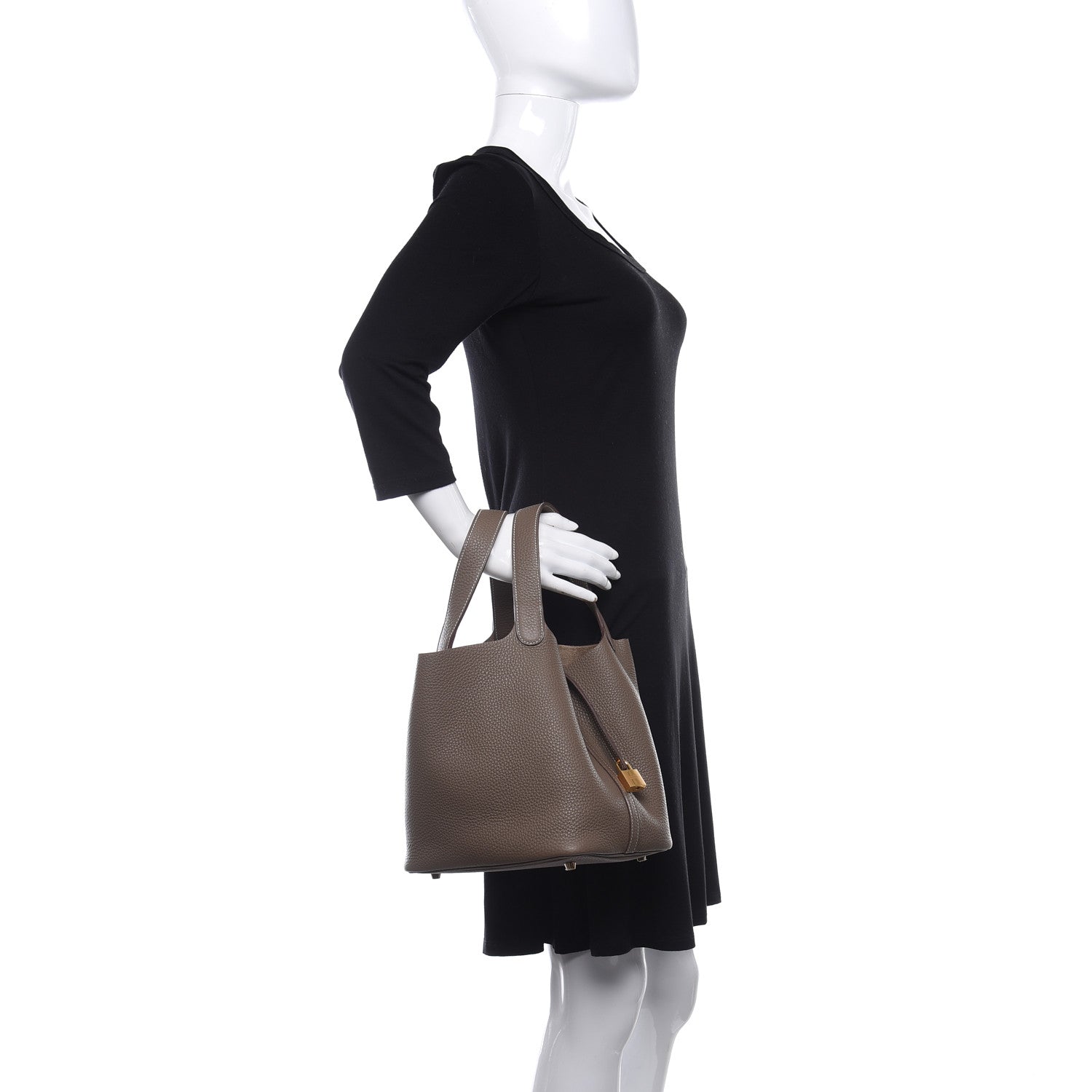 Hermes Taurillon Clemence Picotin 22 MM Etoupe 2 of 13