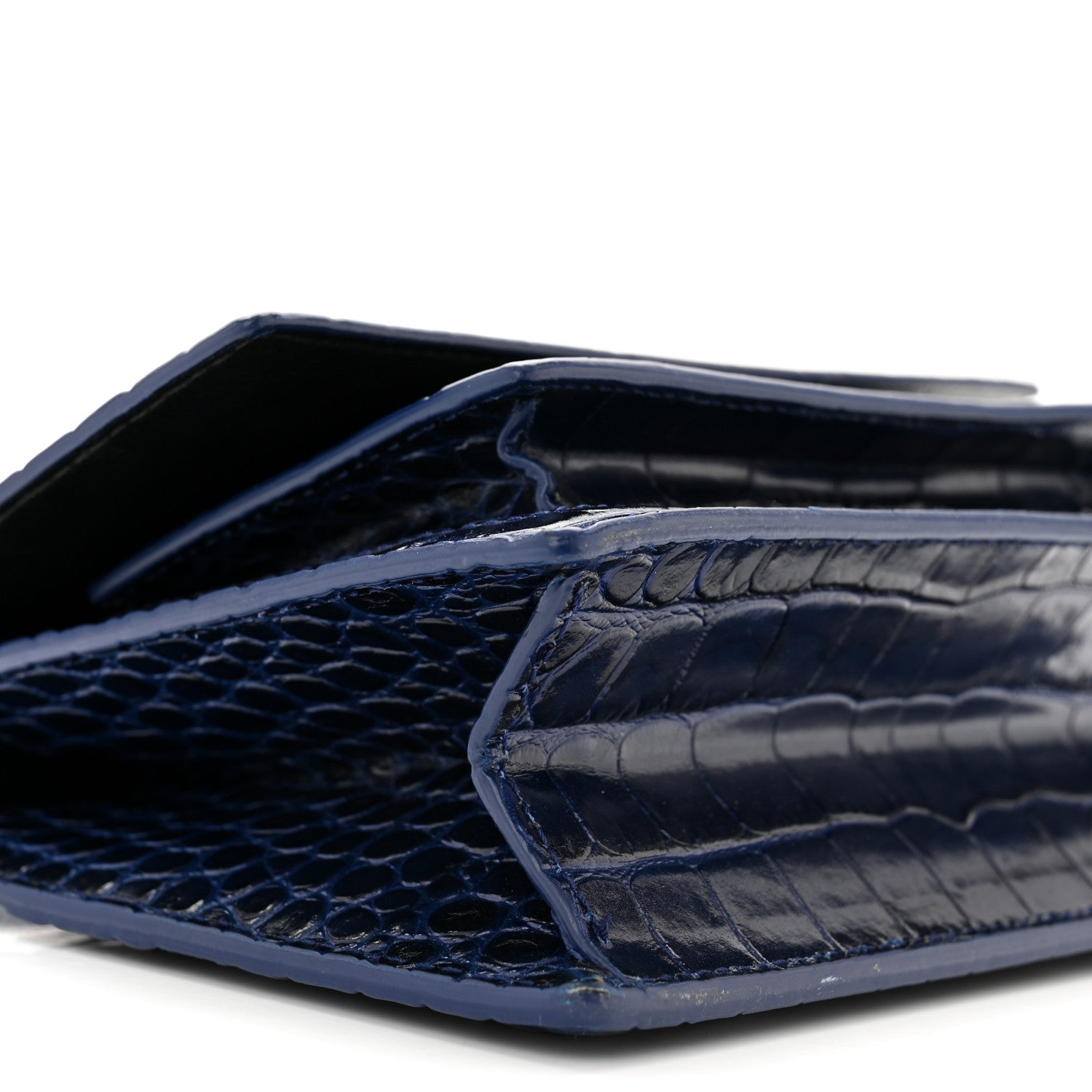 Balenciaga Shiny Calfskin Crocodile Embossed XS Sharp Top Handle Bag Navy 8 of 9