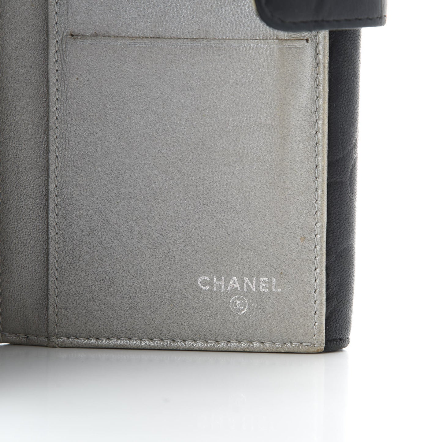 Lambskin Camellia Embossed Large Flap Wallet Black