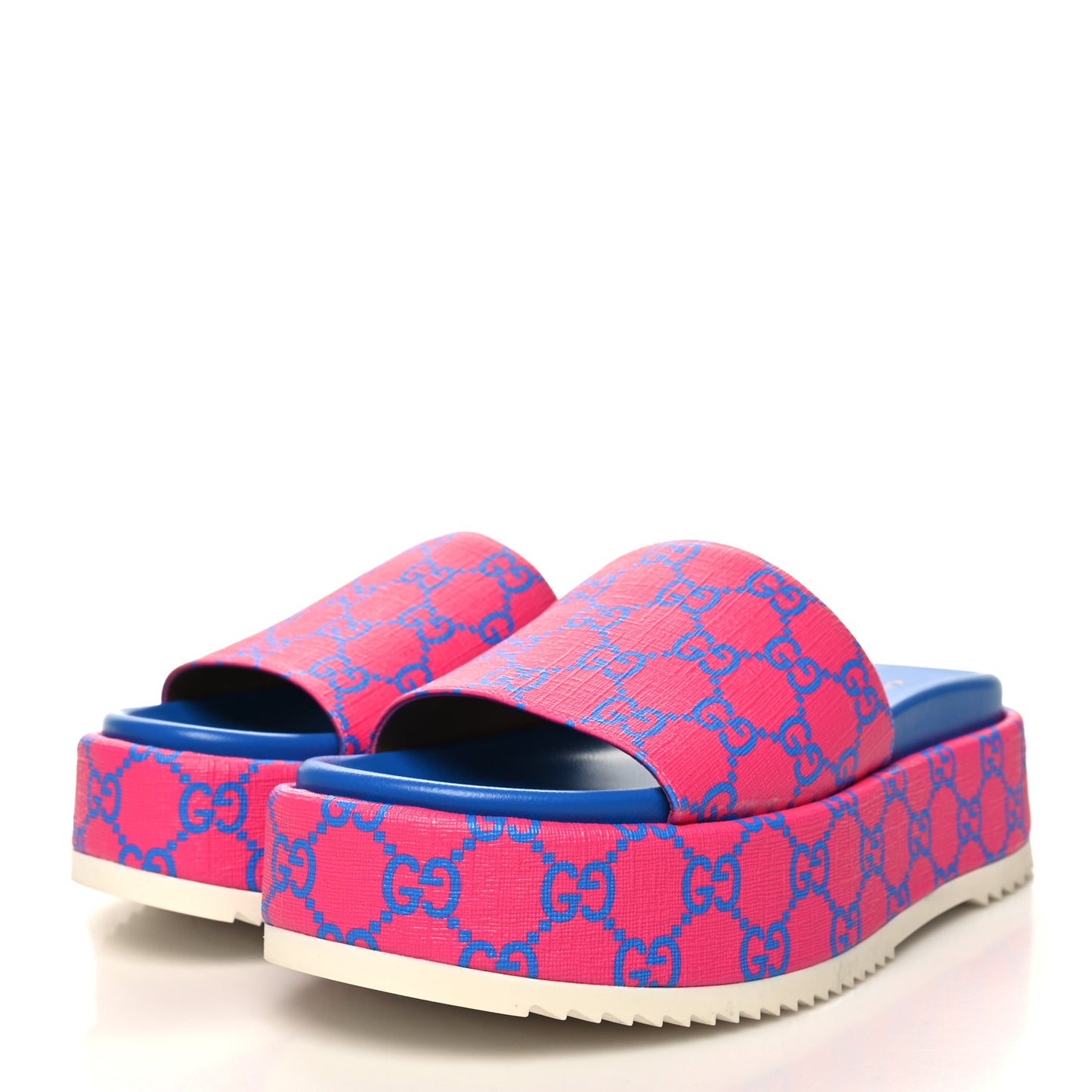 GG Supreme Joy Monogram Angelina Platform Slide Sandals 37.5 Fuxia Blue