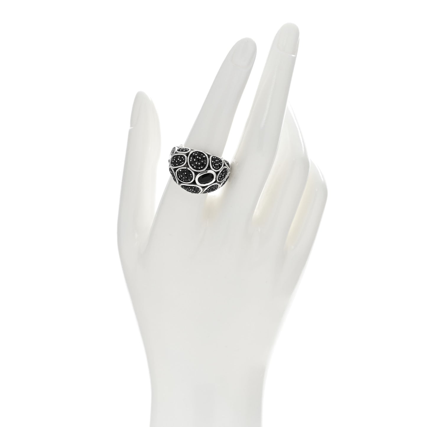 Sterling Silver Black Spinel Chalcedony Small Kali Lava Dome Ring 57 8