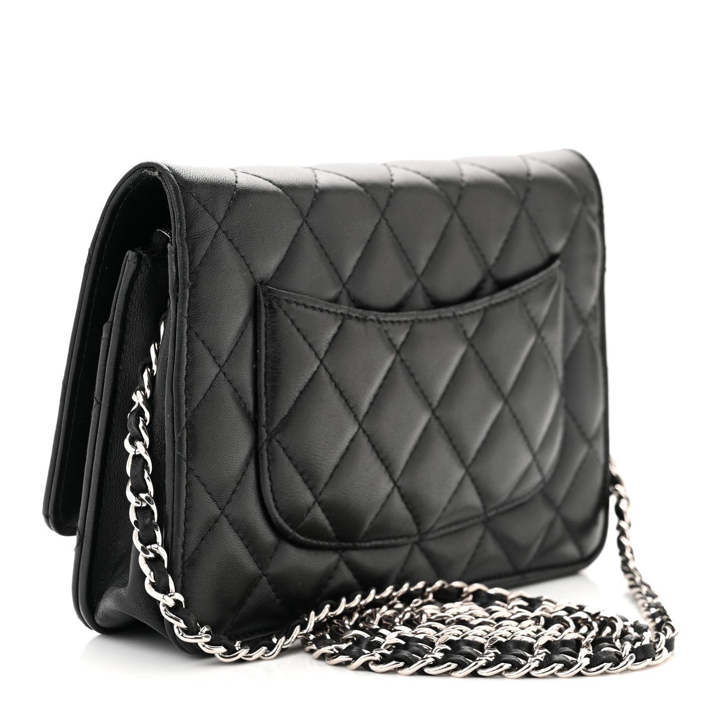 Lambskin Quilted Wallet On Chain WOC Black