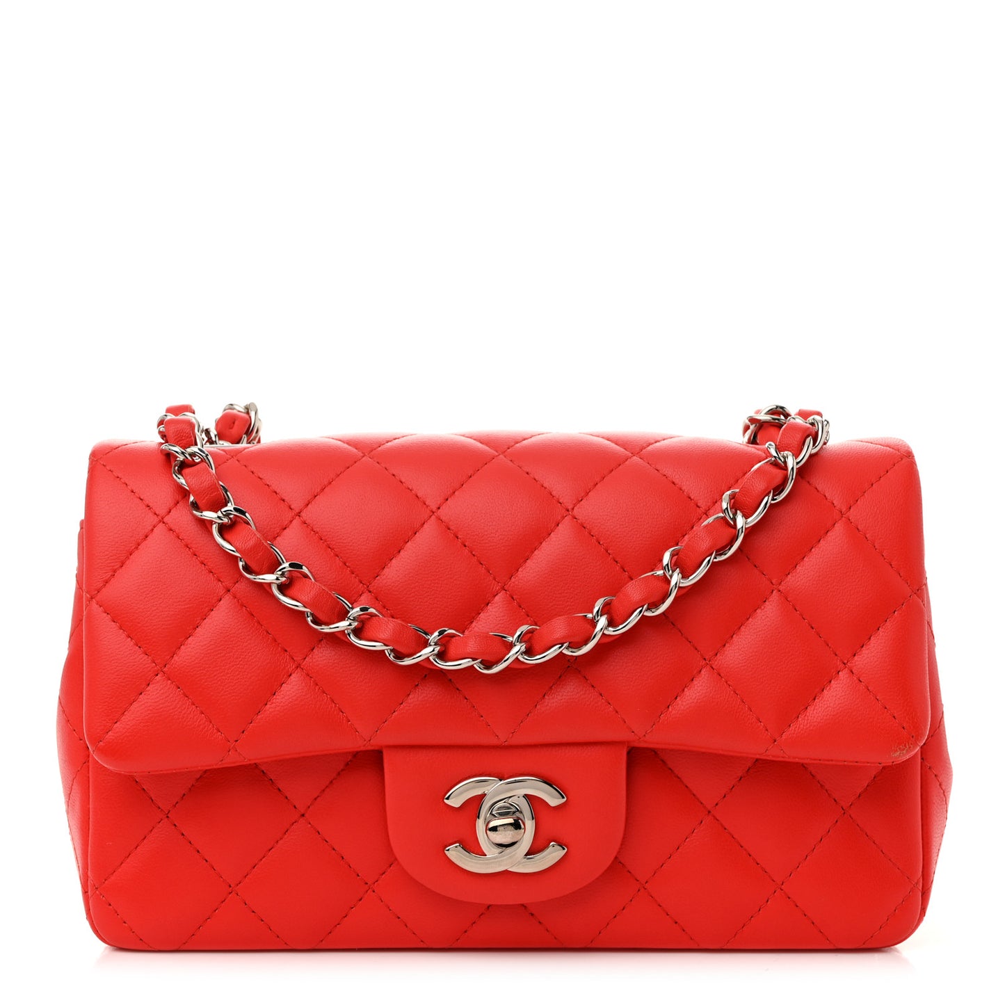 Lambskin Quilted Mini Rectangular Flap Red