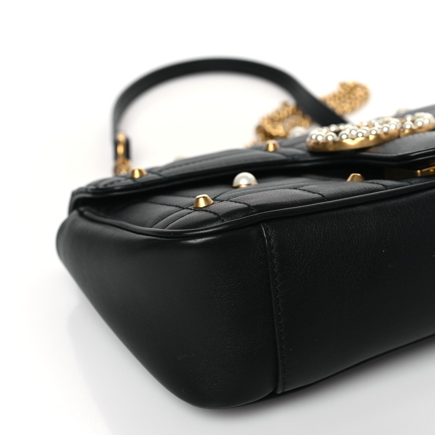 Calfskin Matelasse Studded Small Pearly GG Marmont Shoulder Bag Black